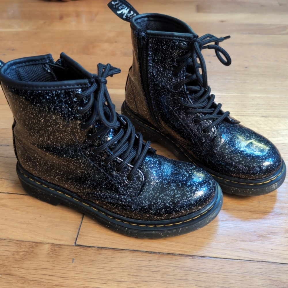 Dr. Martens Kids Black Glitter Combat Boots